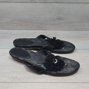 Coach Women's Suki Logo Signature Thong T Strap Slide Sandals Shoes Sz 7B